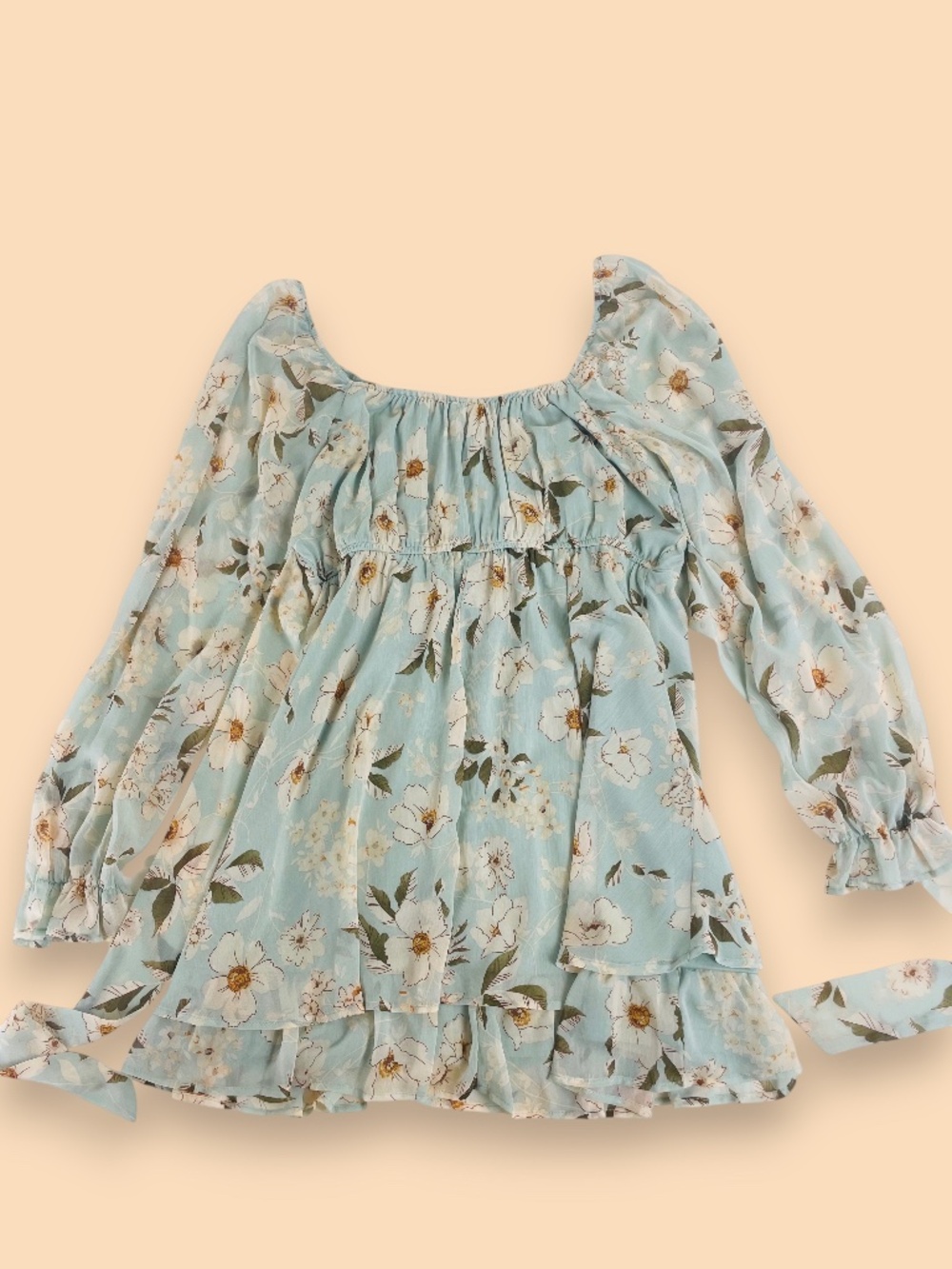 Evolutionary Apparel Mini Dress Milkmaid-style Blue Floral Long Sleeve XL